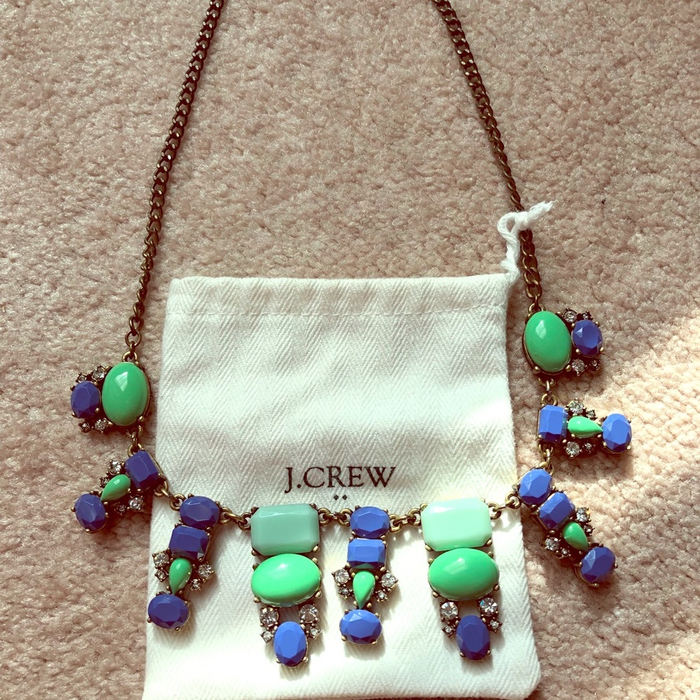 J. Crew bib necklace with mint and blue stones!